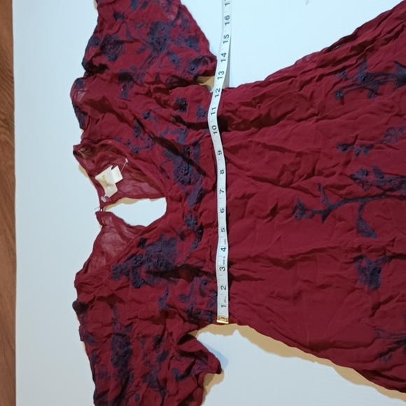 Maybe Burgundy Navy Blue Floral Flowy Cap Sleeve Key Hole Back Midi Dress A25 - Picture 5 of 7